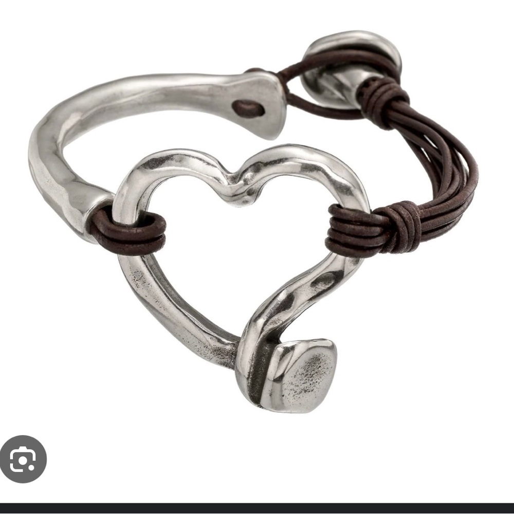 Uno de 50 leather and silver plate bangle